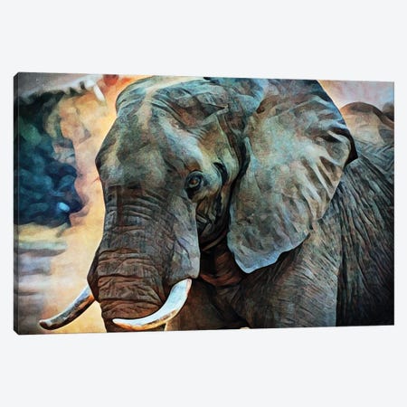 African Elephant Kicking Up Dirt Canvas Print #HLY1} by Ashley Aldridge Canvas Wall Art