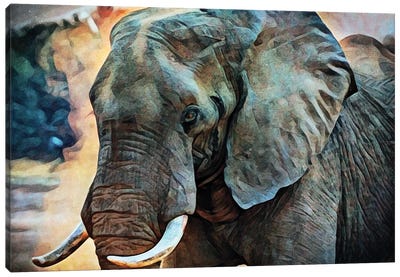 African Elephant Kicking Up Dirt Canvas Art Print