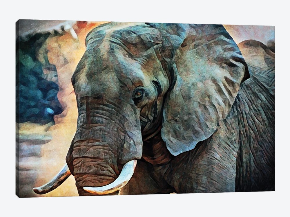 African Elephant Kicking Up Dirt by Ashley Aldridge 1-piece Canvas Art
