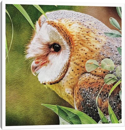 Woodland Owl Watch Canvas Art Print - Celery
