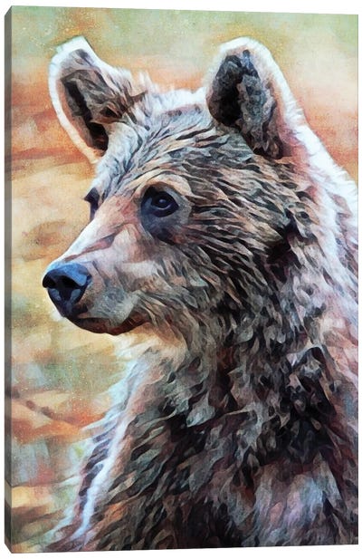 Brown Bear Seated Surveillance Canvas Art Print - Brown Bear Art