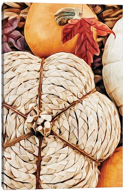 Natural Woven Rattan Pumpkin I Canvas Art Print - Pumpkins