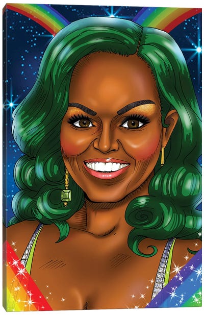 Michelle In Green Canvas Art Print - Michelle Obama