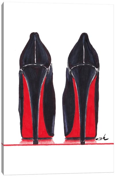 Mighty Heels Canvas Art Print - Black, White & Red Art