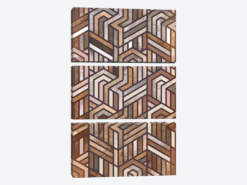 Abstract Fendi Pattern I by Helo Moraes 3-piece Canvas Wall Art