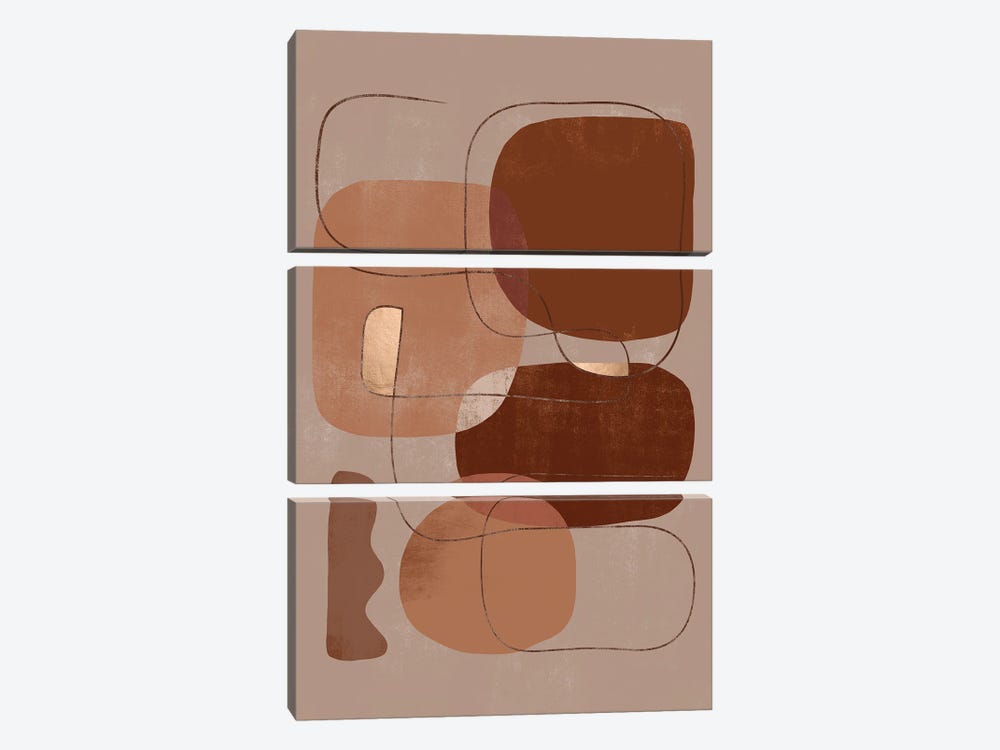Abstract Chocolate Geometric I by Helo Moraes 3-piece Canvas Art Print