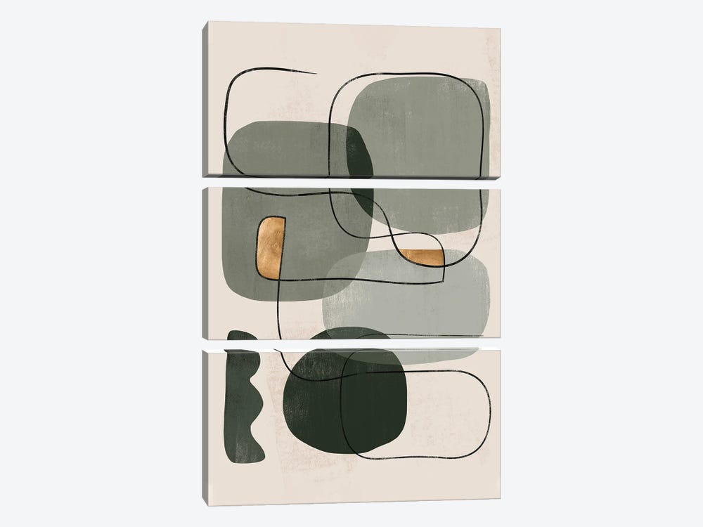 Abstract Green Geometric II by Helo Moraes 3-piece Canvas Print