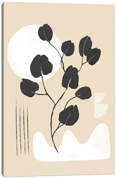 Abstract Minimalism Leaf I Canvas Art Print - Black & Beige Art