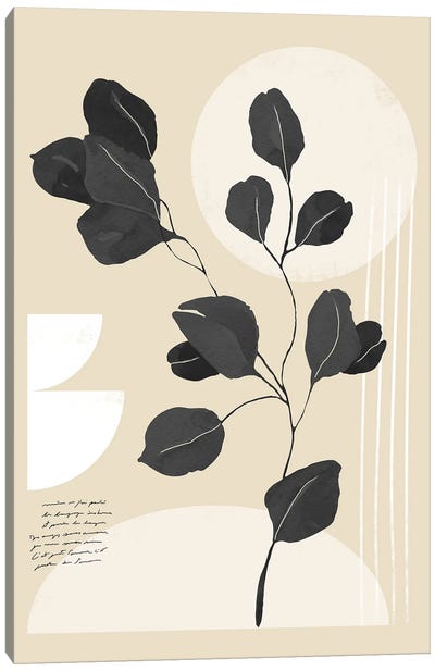 Abstract Minimalism Leaf II Canvas Art Print - Black & Beige Art