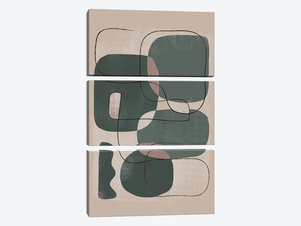 Abstract Moss Geometric II by Helo Moraes 3-piece Canvas Art Print