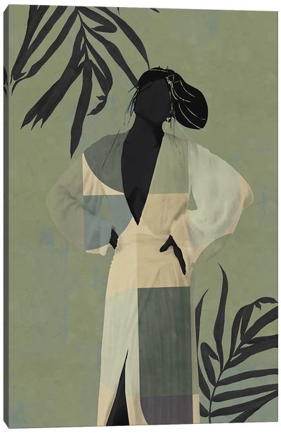 Abstract Moss Girl I Canvas Art Print - Black, White & Green