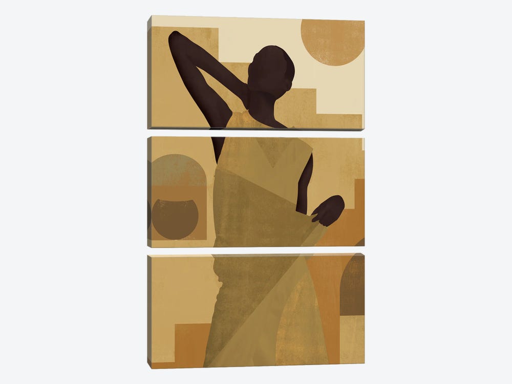 Abstract Mustard Girl I by Helo Moraes 3-piece Canvas Art