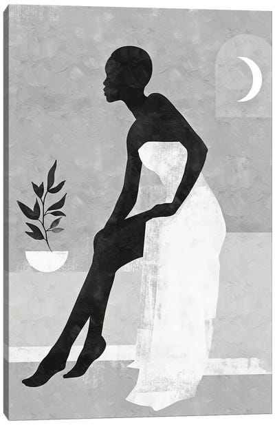 Woman White And Black Canvas Art Print - Crescent Moon Art