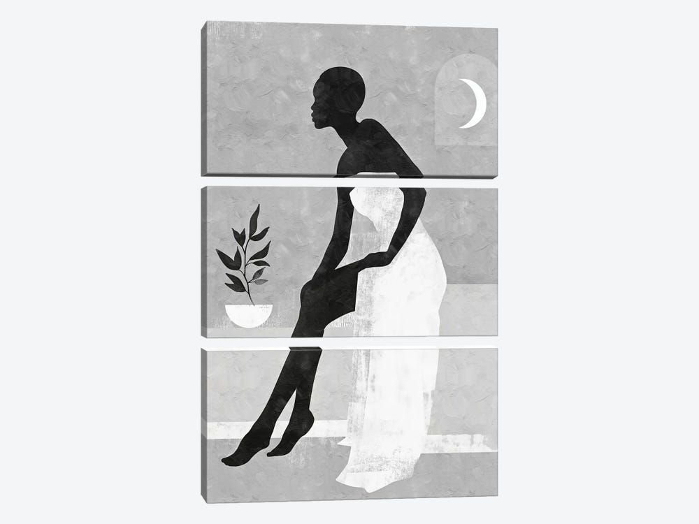 Woman White And Black by Helo Moraes 3-piece Canvas Print