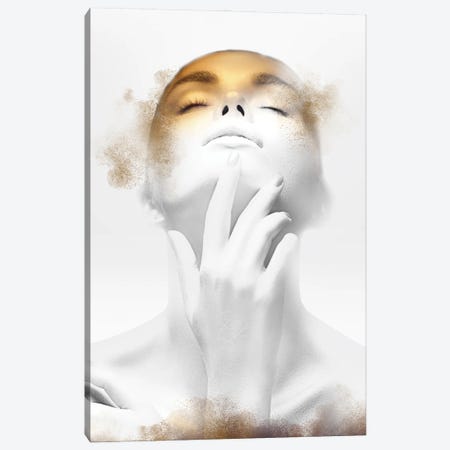 Woman White And Gold Canvas Print #HMS531} by Helo Moraes Canvas Wall Art