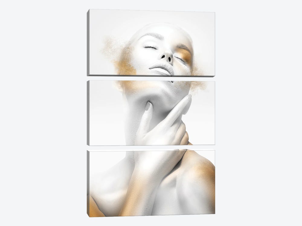 Woman White And Gold II by Helo Moraes 3-piece Canvas Art Print