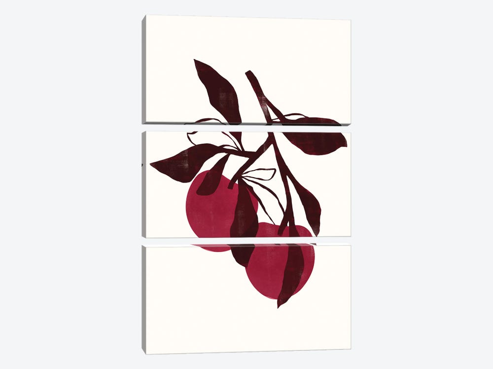 Abstract Magenta Cherry I by Helo Moraes 3-piece Canvas Wall Art