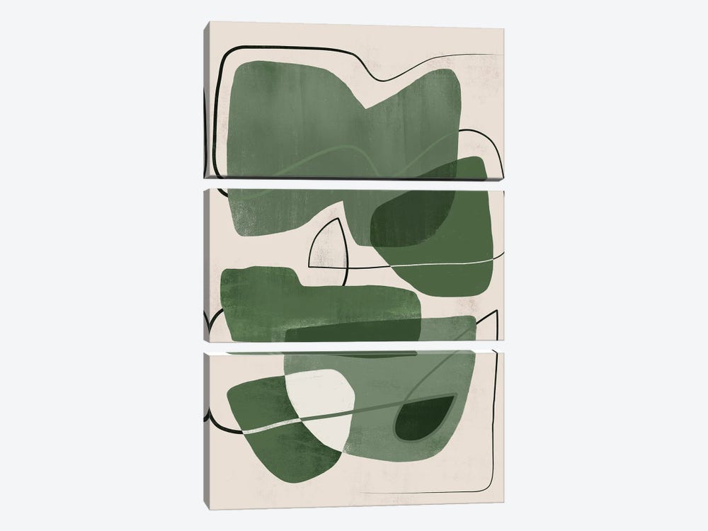 Abstract Greens Geometric II by Helo Moraes 3-piece Canvas Art