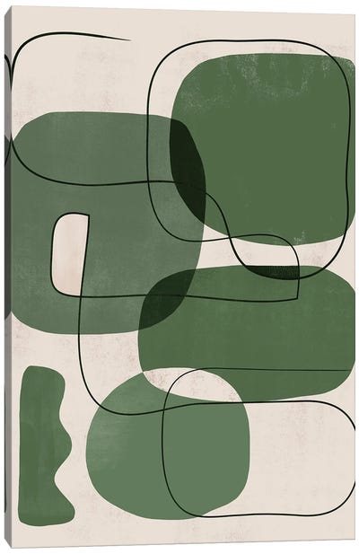 Abstract Greens Geometric I Canvas Art Print - Black, White & Green