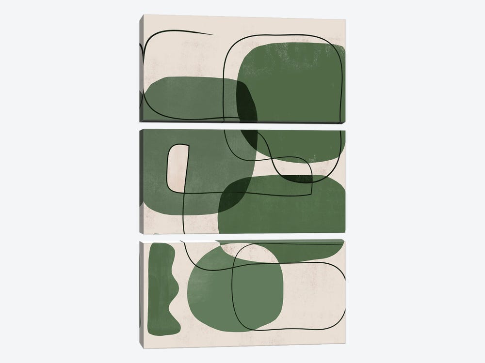 Abstract Greens Geometric I by Helo Moraes 3-piece Canvas Art Print
