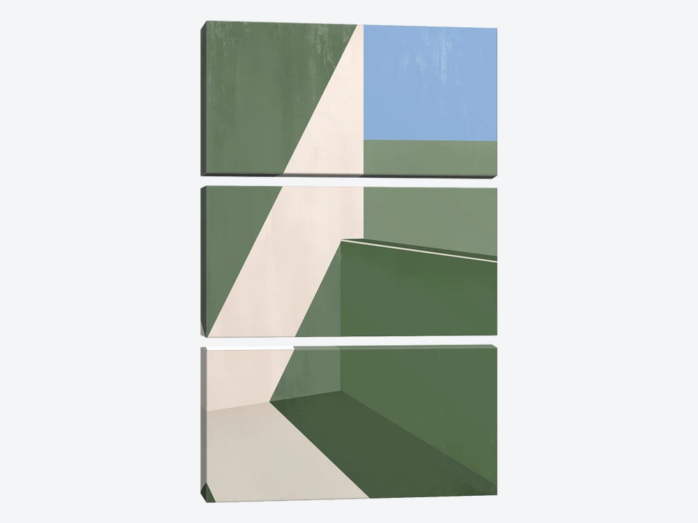 Abstract Greens Geometric IV by Helo Moraes 3-piece Canvas Print