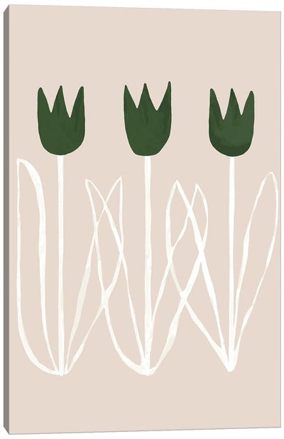 Abstract Greens Tulips I Canvas Art Print - Helo Moraes