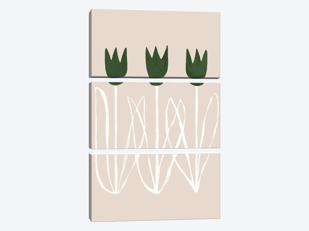 Abstract Greens Tulips I by Helo Moraes 3-piece Art Print