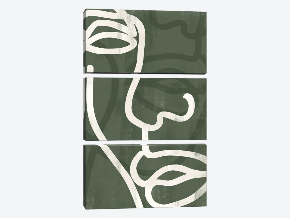Abstract Greens Face II by Helo Moraes 3-piece Canvas Wall Art