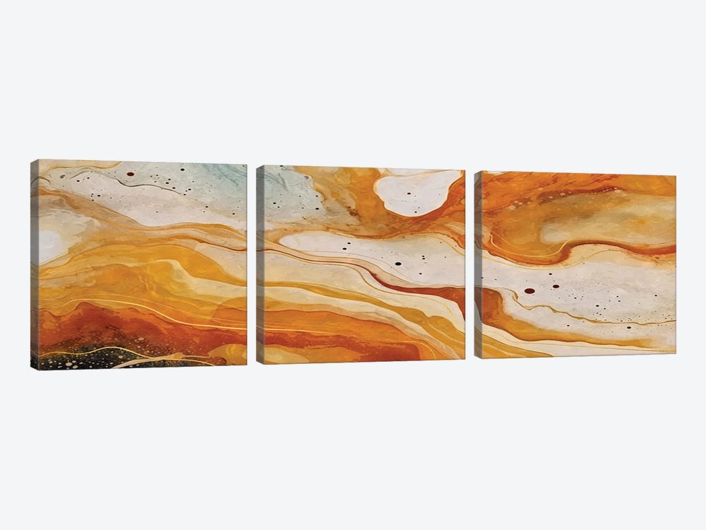 Abstract Marble Orange III by Helo Moraes 3-piece Canvas Artwork