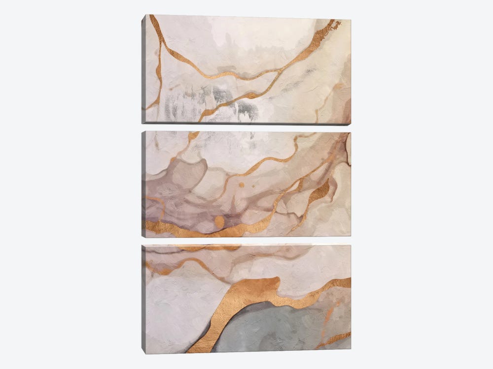 Abstract Marble Gold I by Helo Moraes 3-piece Canvas Art
