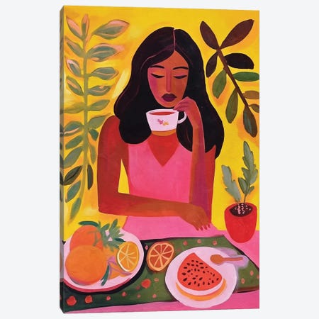 Frida Khalo New Tea Canvas Print #HMS733} by Helo Moraes Canvas Artwork