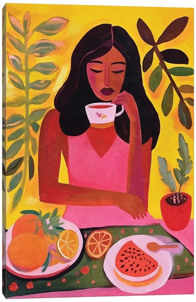 Frida Khalo New Tea Canvas Art Print - Helo Moraes