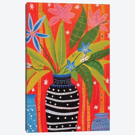 Frida Khalo Vase Black Canvas Print #HMS741} by Helo Moraes Canvas Print