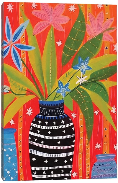 Frida Khalo Vase Black Canvas Art Print - Helo Moraes