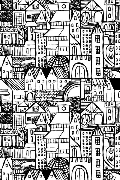 Curiosity Collection - Town White by Hanna Beisang framed canvas print