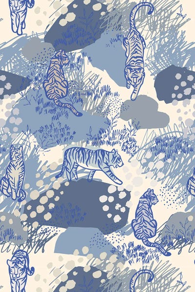 Tigers: Tiger Garden Blue by Hanna Beisang