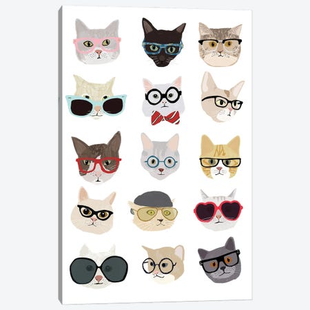 Cats With Glasses Canvas Print #HNM1} by Hanna Melin Art Print