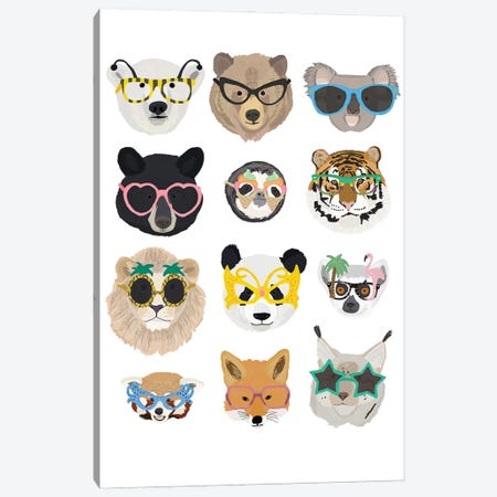 Big Cats In Fancy Glasses Canvas Print #HNM4} by Hanna Melin Canvas Artwork