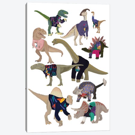 Dinosaurs in 80’s Jumpers Canvas Print #HNM5} by Hanna Melin Canvas Art