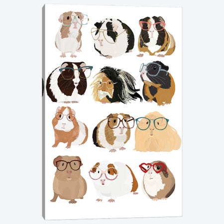 Guinea Pigs In Glasses Canvas Print #HNM6} by Hanna Melin Canvas Art