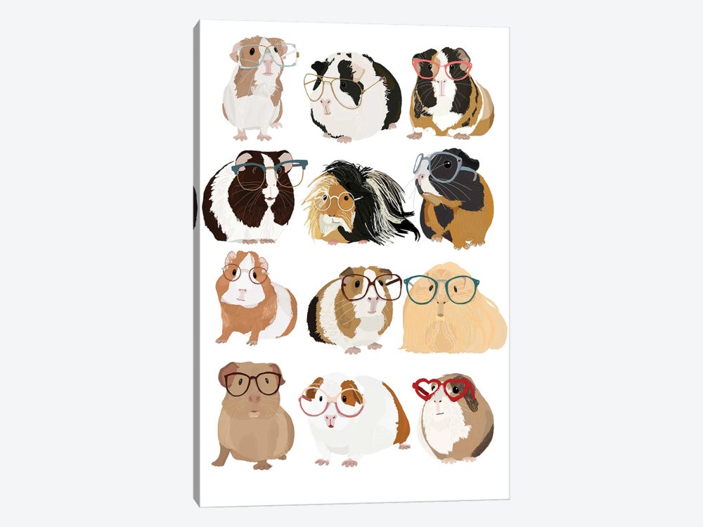 Guinea Pigs In Glasses by Hanna Melin 1-piece Canvas Artwork