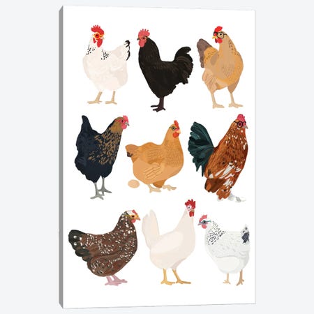 Hens In Glasses Canvas Print #HNM7} by Hanna Melin Canvas Art