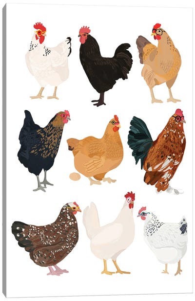 Hens In Glasses Canvas Art Print