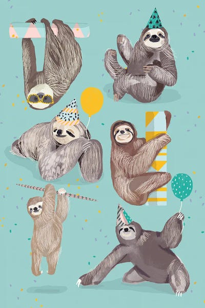 Party With Sloths by Hanna Melin canvas print