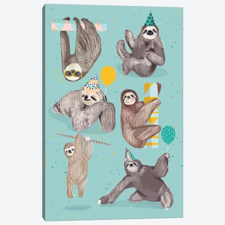 Party With Sloths Canvas Print #HNM8} by Hanna Melin Canvas Print