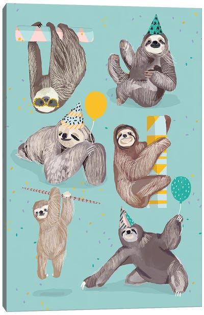 Party With Sloths Canvas Art Print - Sloth Art