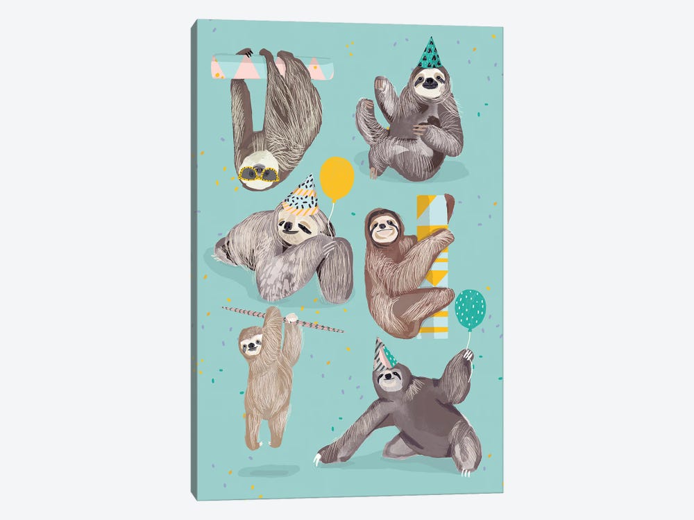 Party With Sloths by Hanna Melin 1-piece Canvas Artwork
