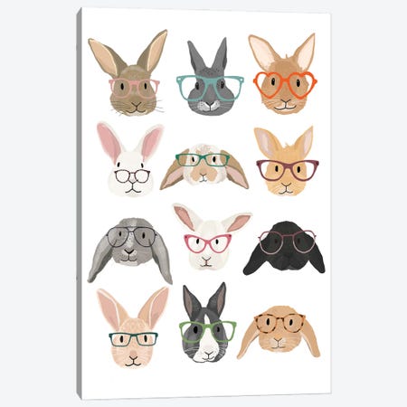 Rabbits in Glasses Canvas Print #HNM9} by Hanna Melin Art Print