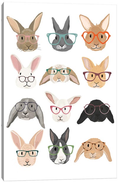 Rabbits in Glasses Canvas Art Print