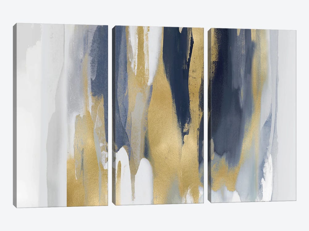 Echoes In Blue And Gold II by Jackie Hanson 3-piece Canvas Print